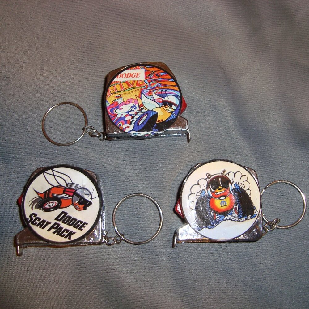 Set of 3 unique tape measures, vintage dodge/ mopar/ superbee